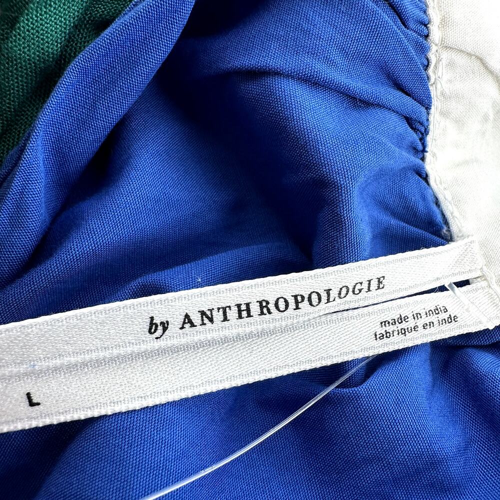 By Anthropologie Sleeveless Whipstitch Mini Dress 100% Cotton Blue Green L NWT - Picture 4 of 7